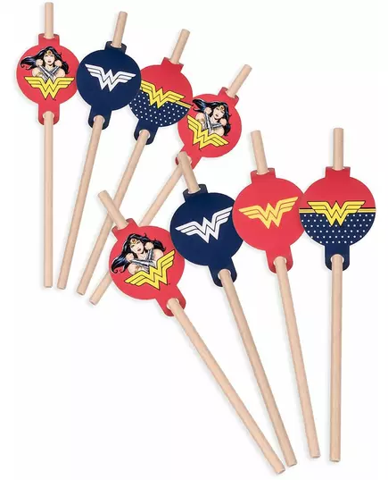 8 kartonowych słomek Wonder Woman™ 20 cm
