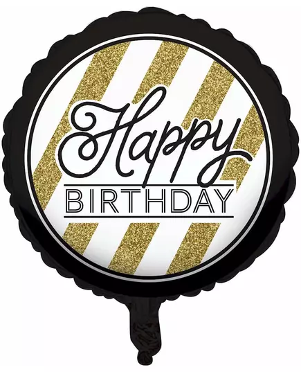 Balon foliowy Happy Birthday czarno-złoty 46 cm