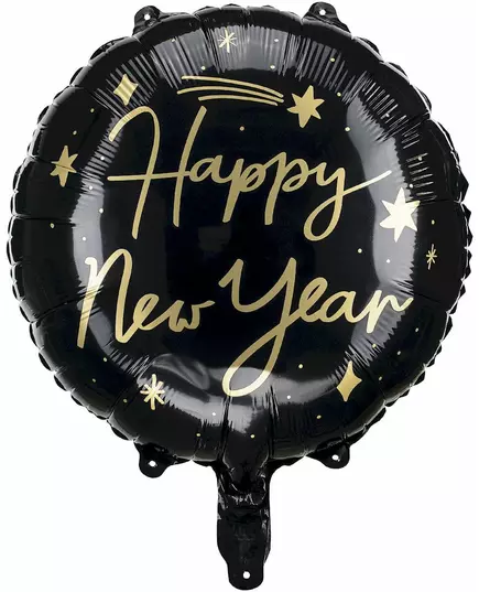 Balon foliowy czarno-złoty Szczęśliwego Nowego Roku 45 cm