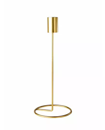 Designerski świecznik na metalowej podstawie w kolorze złotym, 23 x 9,5 cm