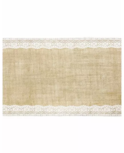 Bieżnik jutowy z koronkową lamówką, 28 cm x 2,75 m