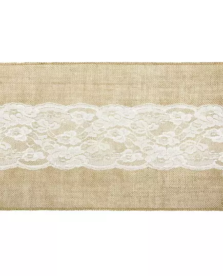 Bieżnik jutowy z koronką w środku, 28 cm x 2,75 m