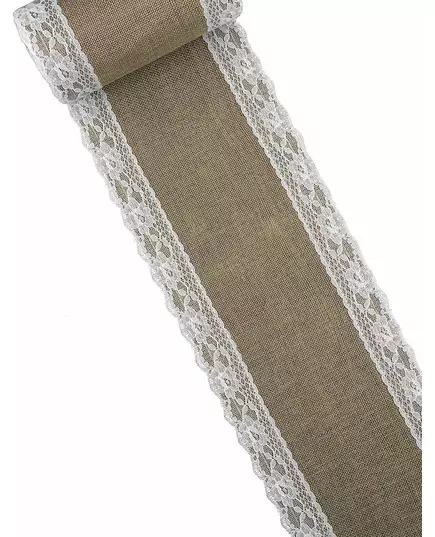 Bieżnik z juty i koronki, 15 cm x 5 m