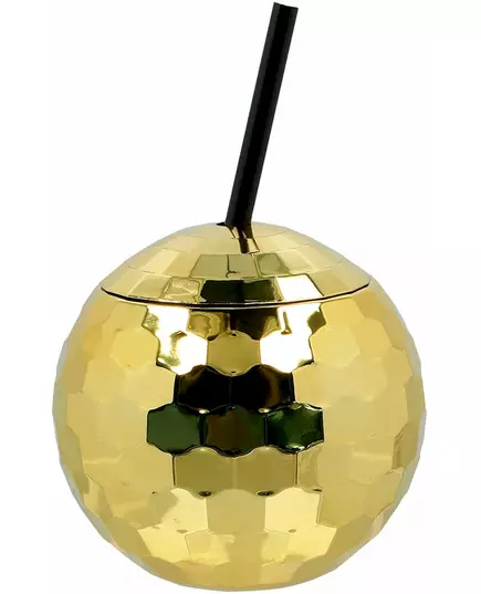 Kubek w kształcie kul dyskotekowych ze złotą słomką 650ml