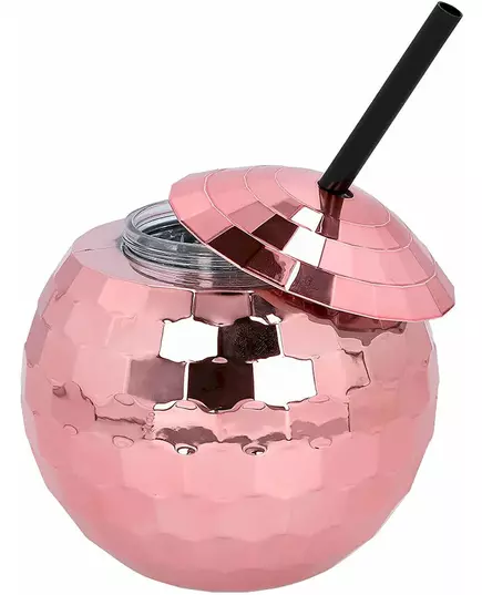 Szklanka kula disco z różową słomką 650 ml