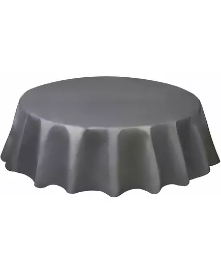 Okrągły obrus plastikowy w kolorze srebrnym, 213 cm