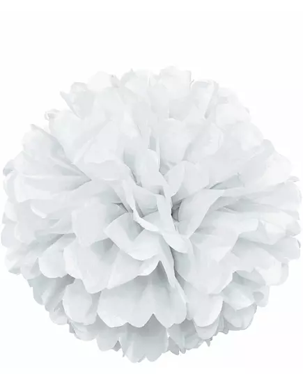 Biały pompon papierowy, 40 cm