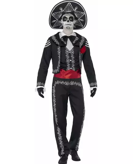 Kostium meksykańskiego szkieletu Dia de los muertos dla mężczyzn, Rozmiar: Medium