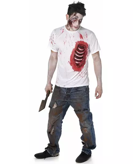 Kostium zombie z lateksowymi żebrami dla mężczyzn, Rozmiar: Medium