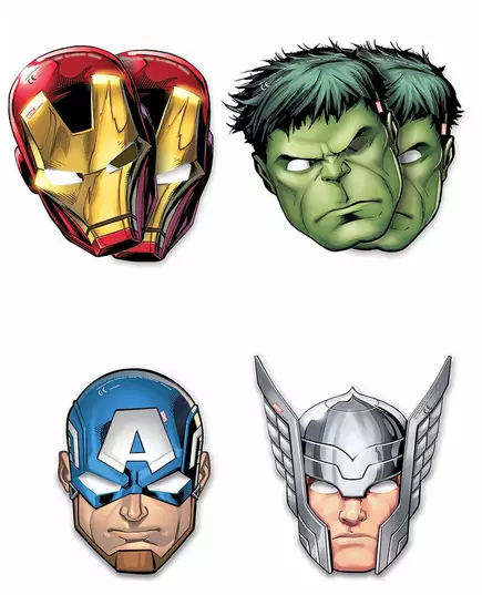 6 Tekturowych masek na twarz Avengers Mighty™