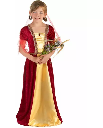 Czerwone przebranie średniowiecznej hrabiny dla dziewczynek, Rozmiar: 4-6 lat (110-120 cm)