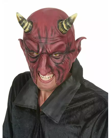 Halloweenowa półmaska lateksowa rogaty demon dla dorosłych