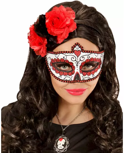 Dorosły Dia de los muertos czerwony brokat kolorowy maska wenecka
