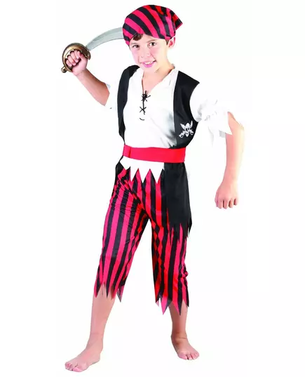 Kostium pirata w czarno-czerwone paski dla chłopca, Rozmiar: 7-9 lat (120-130 cm)
