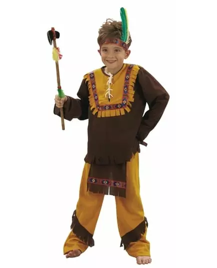 Brązowo-ochrowy kostium Indianina dla chłopców, Rozmiar: 7-9 lat (120-130 cm)