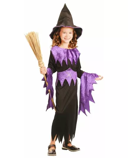 Fioletowy kostium czarownicy na Halloween, Rozmiar: 7-9 lat (120-130 cm)