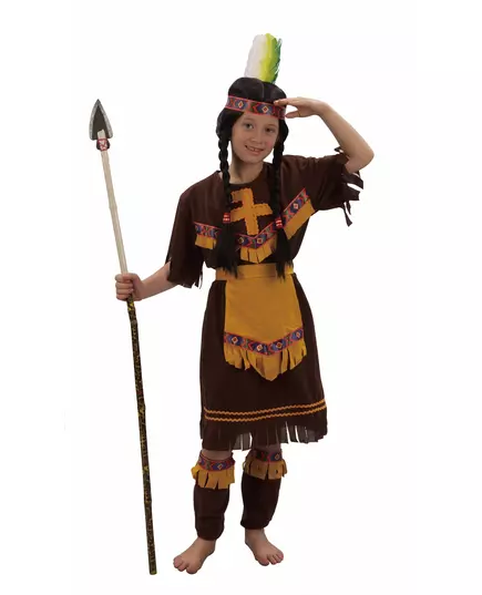 Brązowo-żółty kostium indiański dla dziewczynek, Rozmiar: 10-12 lat(130-140 cm)