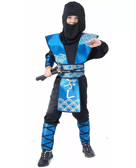 Niebiesko-złoty kostium ninja dla chłopców, Rozmiar: 7-9 lat (120-130 cm)