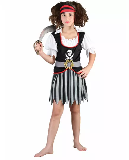 Kostium pirata czaszki dla dziewczynki, Rozmiar: 7-9 lat (120-130 cm)