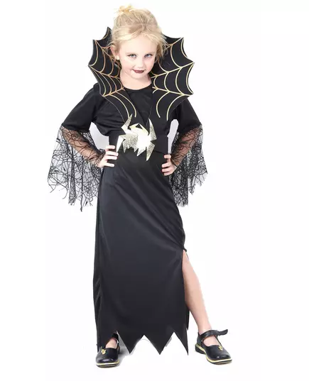 Kostium czarownicy złotego pająka na Halloween dla dziewczynki, Rozmiar: 7-9 lat (120-130 cm)