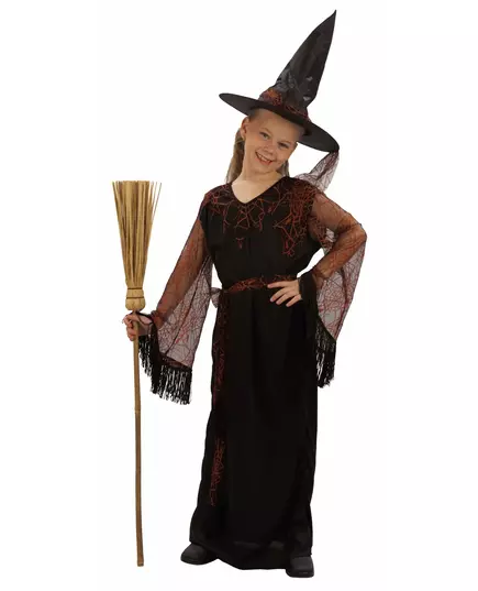 Kostium czarnej czarownicy na Halloween dla dziewczynki, Rozmiar: 10-12 lat (130-140 cm)
