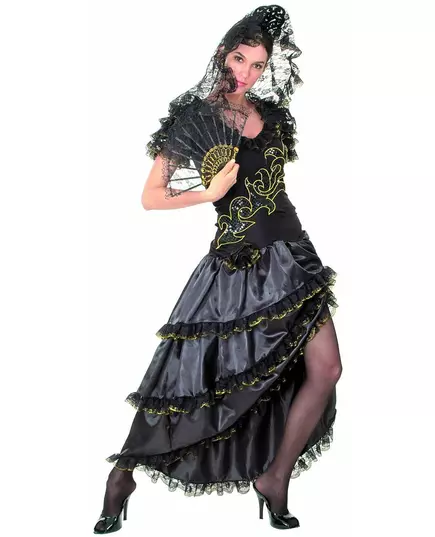 Czarny i złoty strój tancerki flamenco dla kobiet, Rozmiar: M/L
