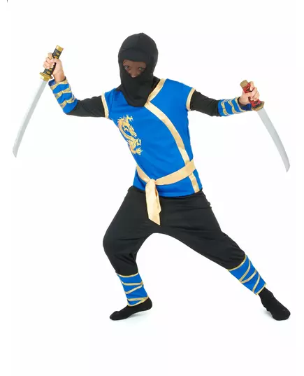 Niebiesko-złoty kostium ninja dla chłopca, Rozmiar: 10-12 lat (L)