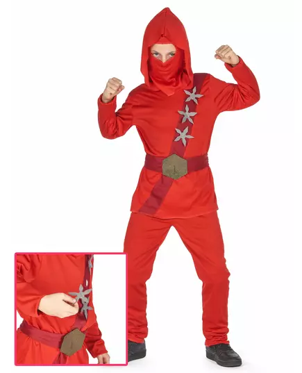 Czerwony strój z gwiazdami ninja dla chłopców, Rozmiar: 7-9 lat(120-130 cm)