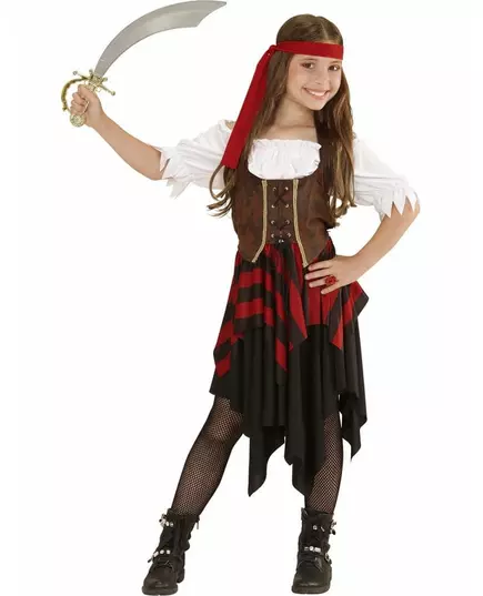 Brązowo-czarny gorsetowy kostium pirata dla dziewczynki, Rozmiar: 8-10 lat (140 cm)