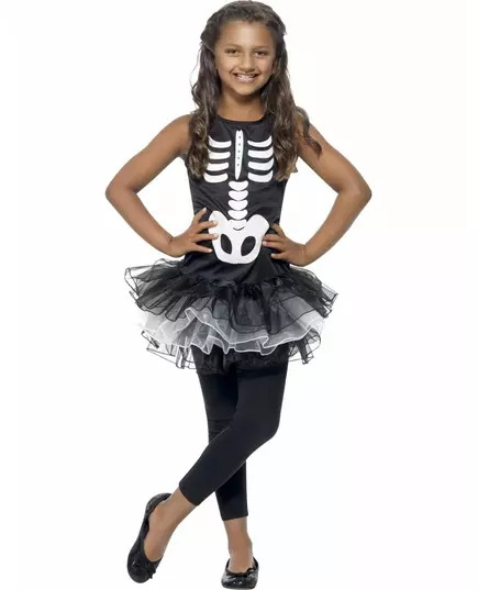 Czarny kostium szkieletu z tutu dla dziewczynek na Halloween, Rozmiar: 10-12 lat(145/158 cm)