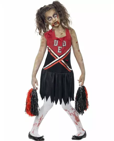 Kostium zombie cheerleaderka czarno-czerwony dla dziewczynki, Rozmiar: 13-15 lat