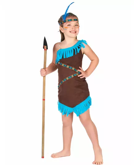 Brązowo-niebieski kostium Indianki dla dziewczynek, Rozmiar: 10-12 lat (L)