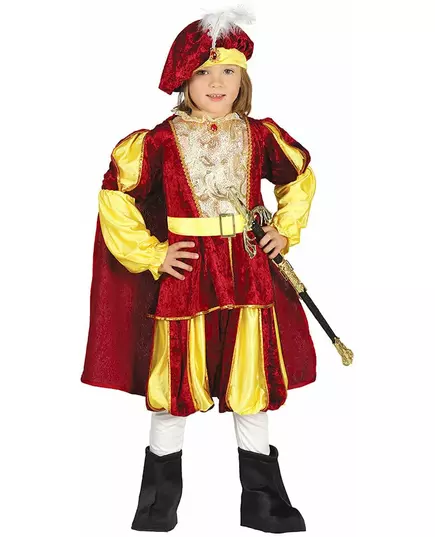 Czerwono-żółty aksamitny kostium króla dla chłopców, Rozmiar: 5-6 lat (110-115 cm)