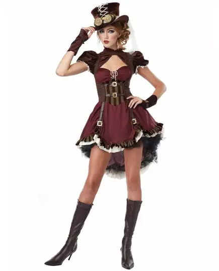 Luksusowy kostium steampunkowy w kolorze bordowym dla kobiet, Rozmiar: Large (42/44)