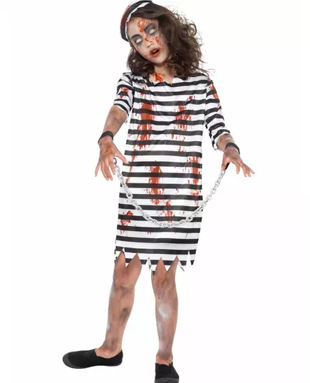 Kostium więźniarka zombie dla dziewczynki, Rozmiar: 7-9 lat (130/143 cm)