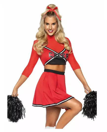 Czerwony kostium cheerleaderka deluxe dla kobiet, Rozmiar: Small/Medium (38-40)