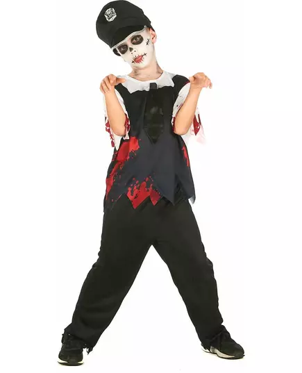 Kostium policjanta zombie w kolorze czarno-białym dla dzieci, Rozmiar: 7-9 lat (120-130 cm)