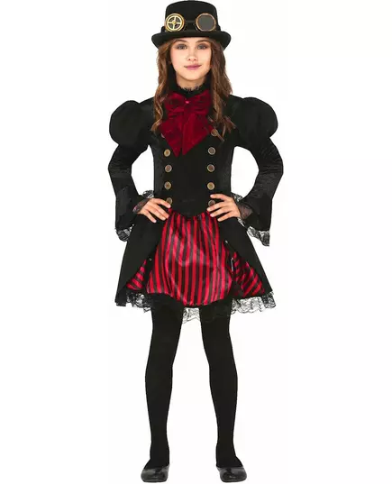 Czerwony kostium steampunkowy dla dziewczynki, Rozmiar: 9 lat (125-135 cm)