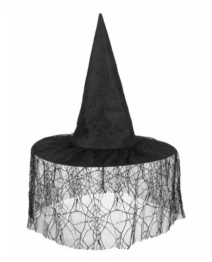 Czarny kapelusz wiedźmy z pajęczym welonem kobieta Halloween, image 2