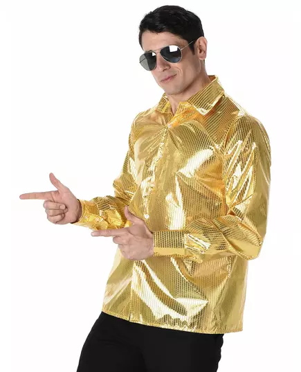 Męska złota cekinowa koszula disco, Rozmiar: Medium, image 2