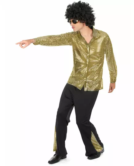 Męski złoty cekinowy kostium disco, Rozmiar: Medium, image 2