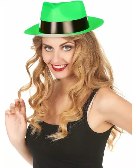Dorosły neonowy zielony kapelusz gangstera, image 2