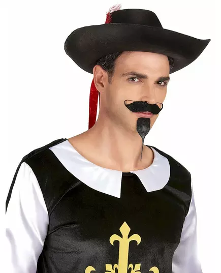 Czarno-czerwona czapka muszkietera dla dorosłych, image 2