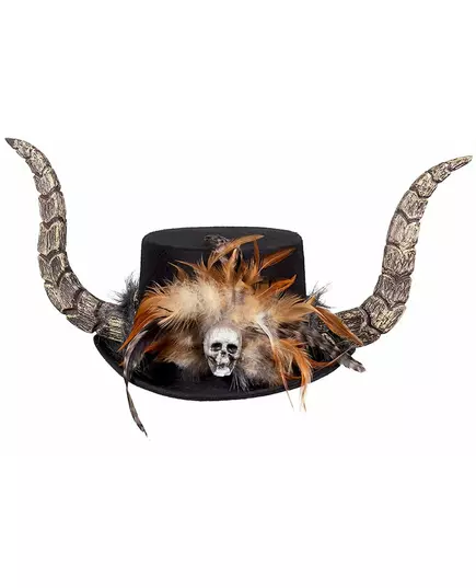 Czapka Voodoo z rogami i piórami dla dorosłych, image 2