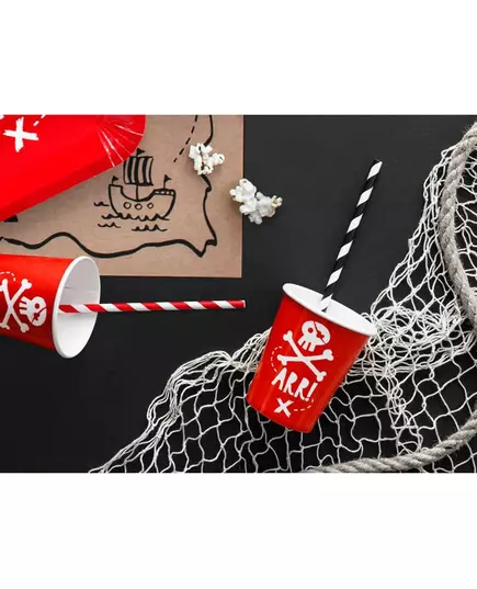 6 czerwonych kubków papierowych impreza piracka o pojemności 220 ml, image 2
