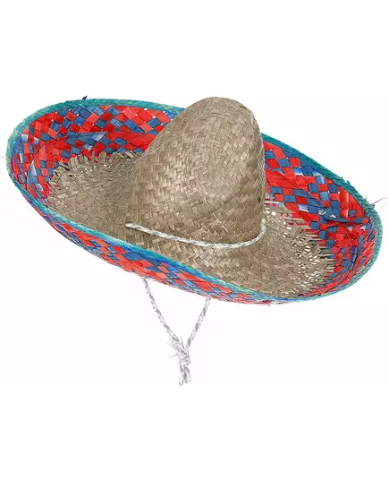 Dorosłe meksykańskie sombrero z czerwoną i niebieską obwódką, image 2