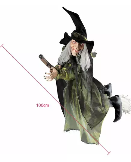 Latająca wiedźma ozdoba na miotle 100 cm halloween, image 2