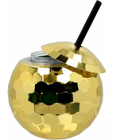 Kubek w kształcie kul dyskotekowych ze złotą słomką 650ml, image 2