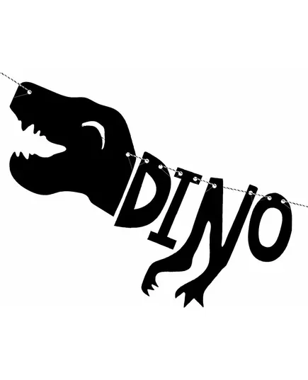 Czarna girlanda kartonowa ze szkieletem dinozaura o wymiarach 90 x 20 cm, image 2