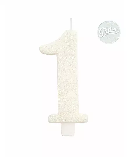 Świeczka urodzinowa w kształcie cyfry, błyszcząca, biała, 9,5 cm, Rozmiar: 8, image 2